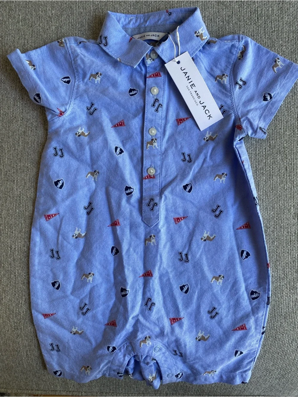 Janie and Jack Baby Bulldog Oxford Romper